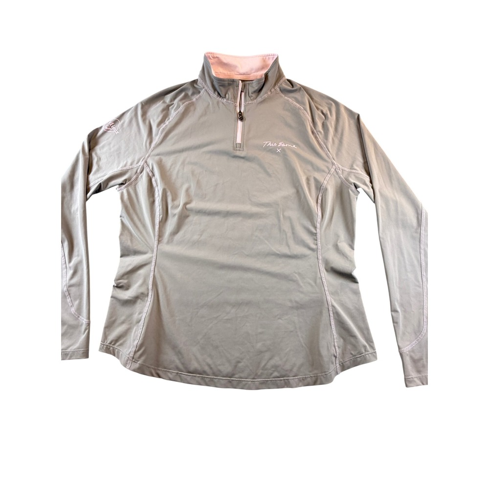 LeMieux This Esme Base Layer Top Grey Pink Quarter Zip Equestrian Womens US 10